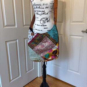 Patchwork Boho Sling Crossbody Bag with Embroidered Flowers